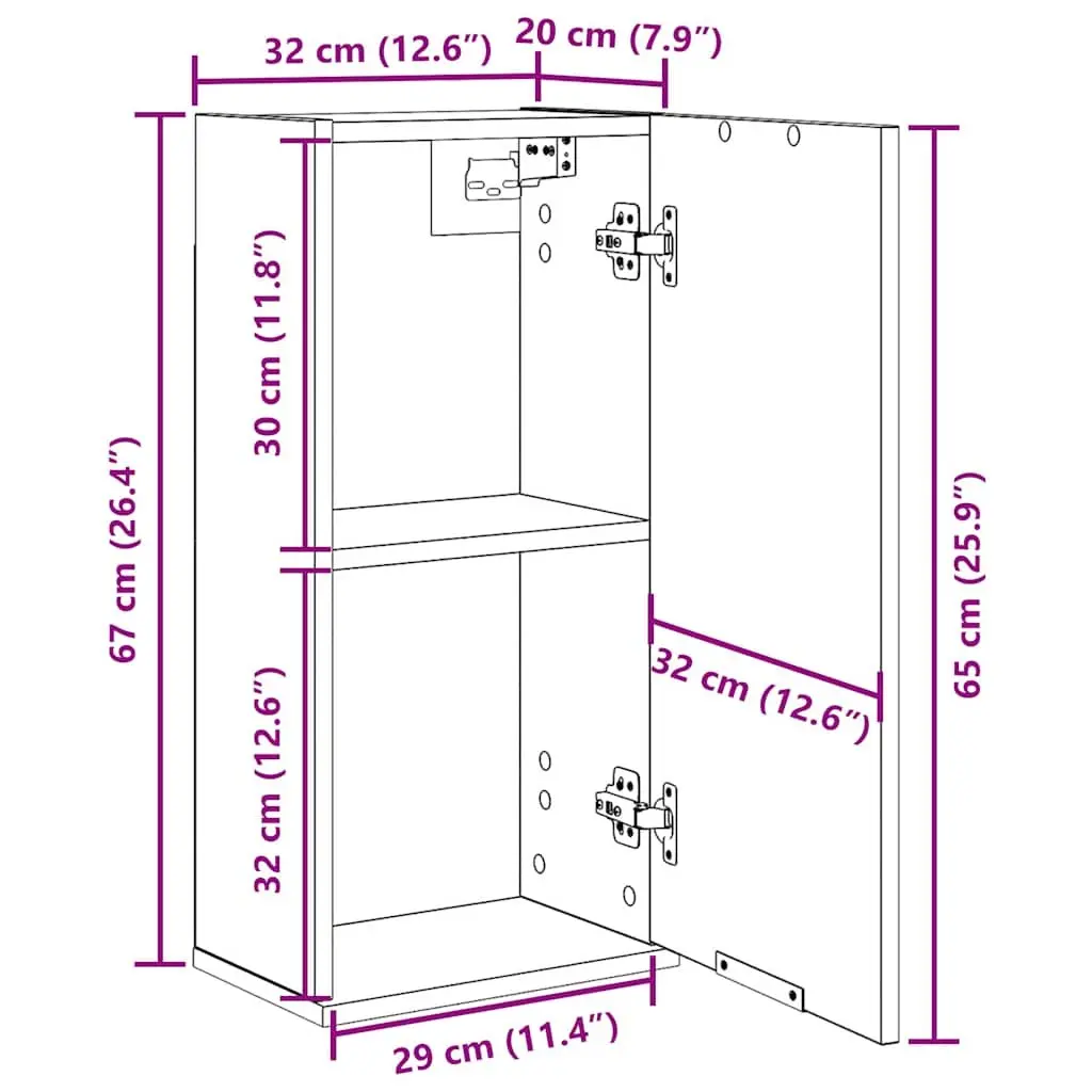 Bathroom Cabinet Wall-mounted Black Oak Engineered Wood Storage Unit 32x20x67 cm