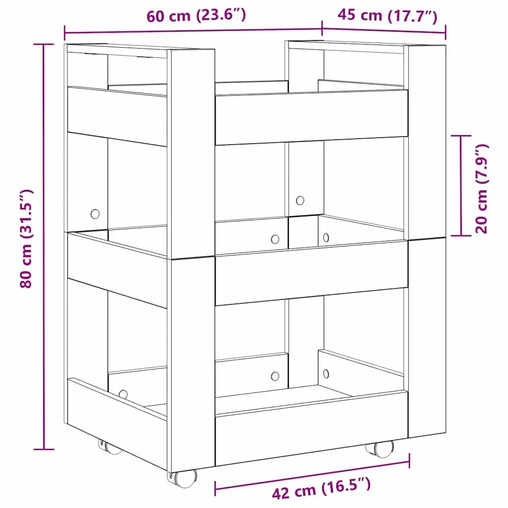 Kitchen Trolley Black Engineered Wood 60 x 45 x 80 cm