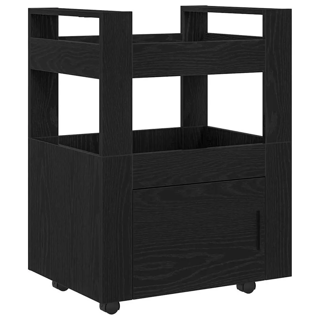 Kitchen Trolley Black Oak Rolling Storage Cart 60 x 45 x 80 cm