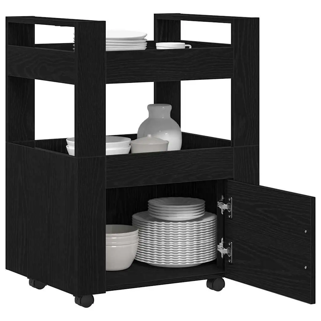 Kitchen Trolley Black Oak Rolling Storage Cart 60 x 45 x 80 cm