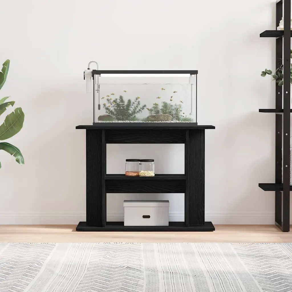 Aquarium Stand 3-Tier Storage Display Cabinet Black Oak