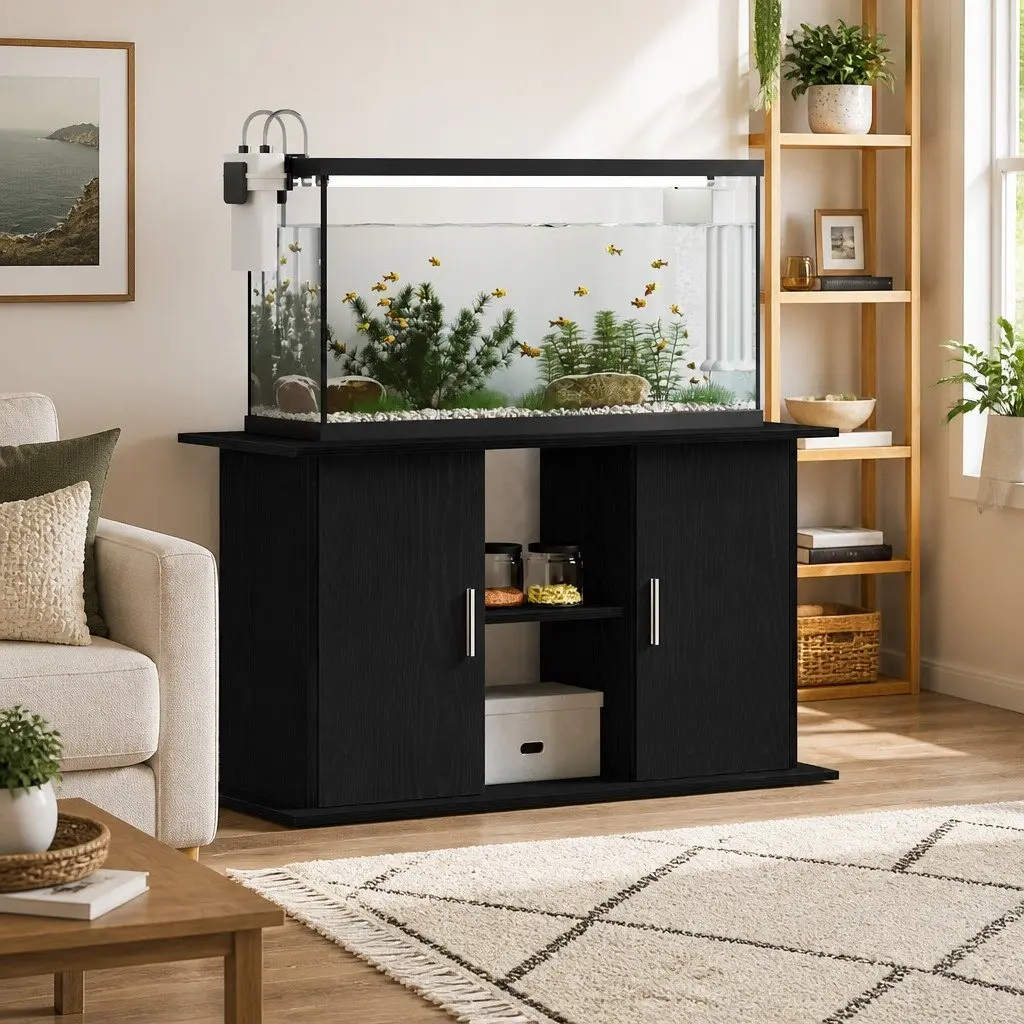 Aquarium Stand Fish Tank Display Cabinet with Storage Shelves Black Oak