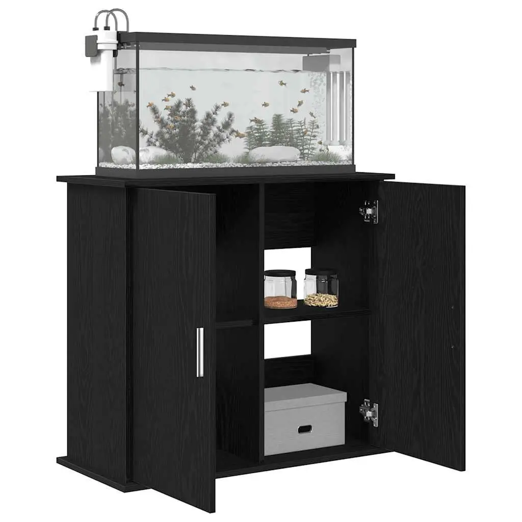 Aquarium Stand Engineered Wood Black Oak Storage Cabinet 81 x 36 x 73 cm