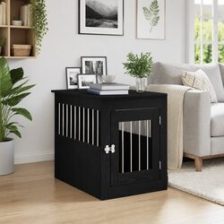 Friendly Black Oak Dog Crate Furniture for Pet Owners