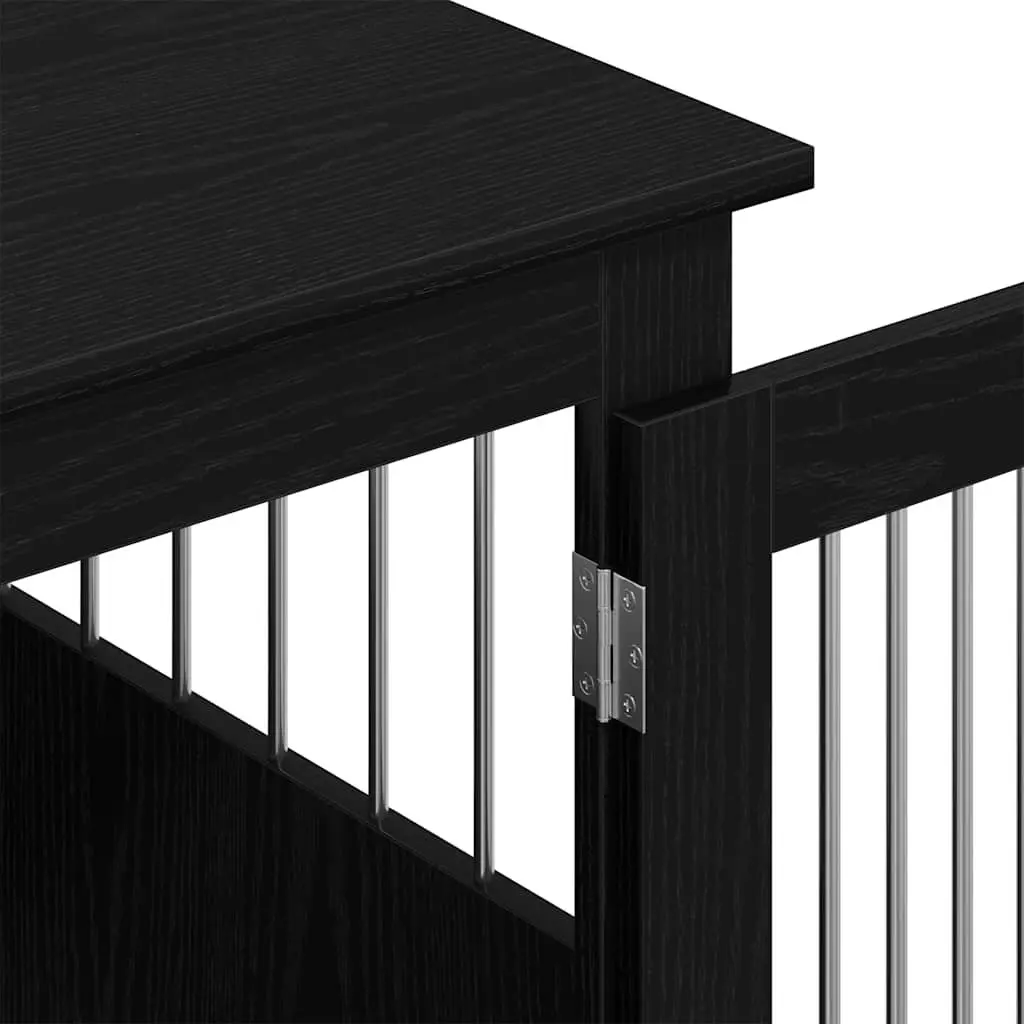 Dog Crate Furniture End Table Black Oak Engineered Wood Steel Wire Kennel House