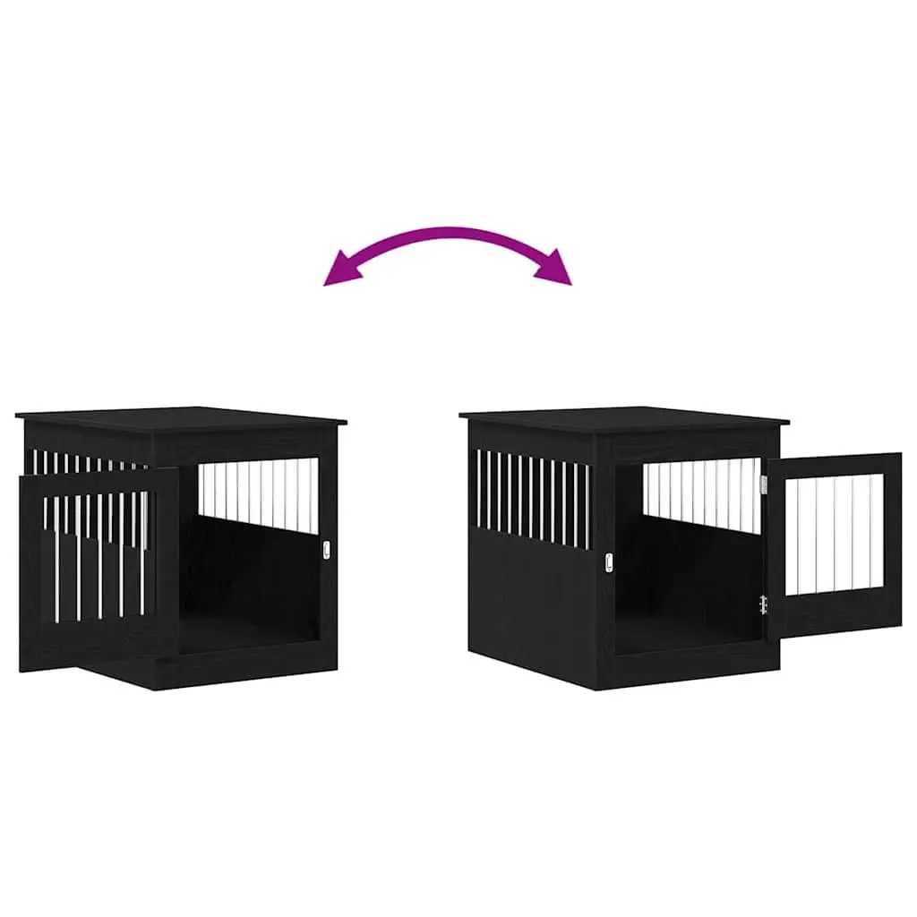 Dog Crate Furniture End Table Black Oak Engineered Wood Steel Wire Kennel House
