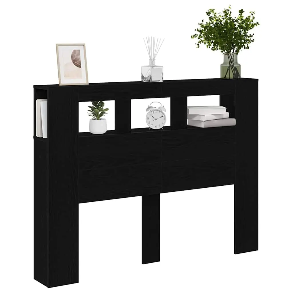 LED Headboard Black Engineered Wood Bedroom Furniture Storage Shelf Multicolour