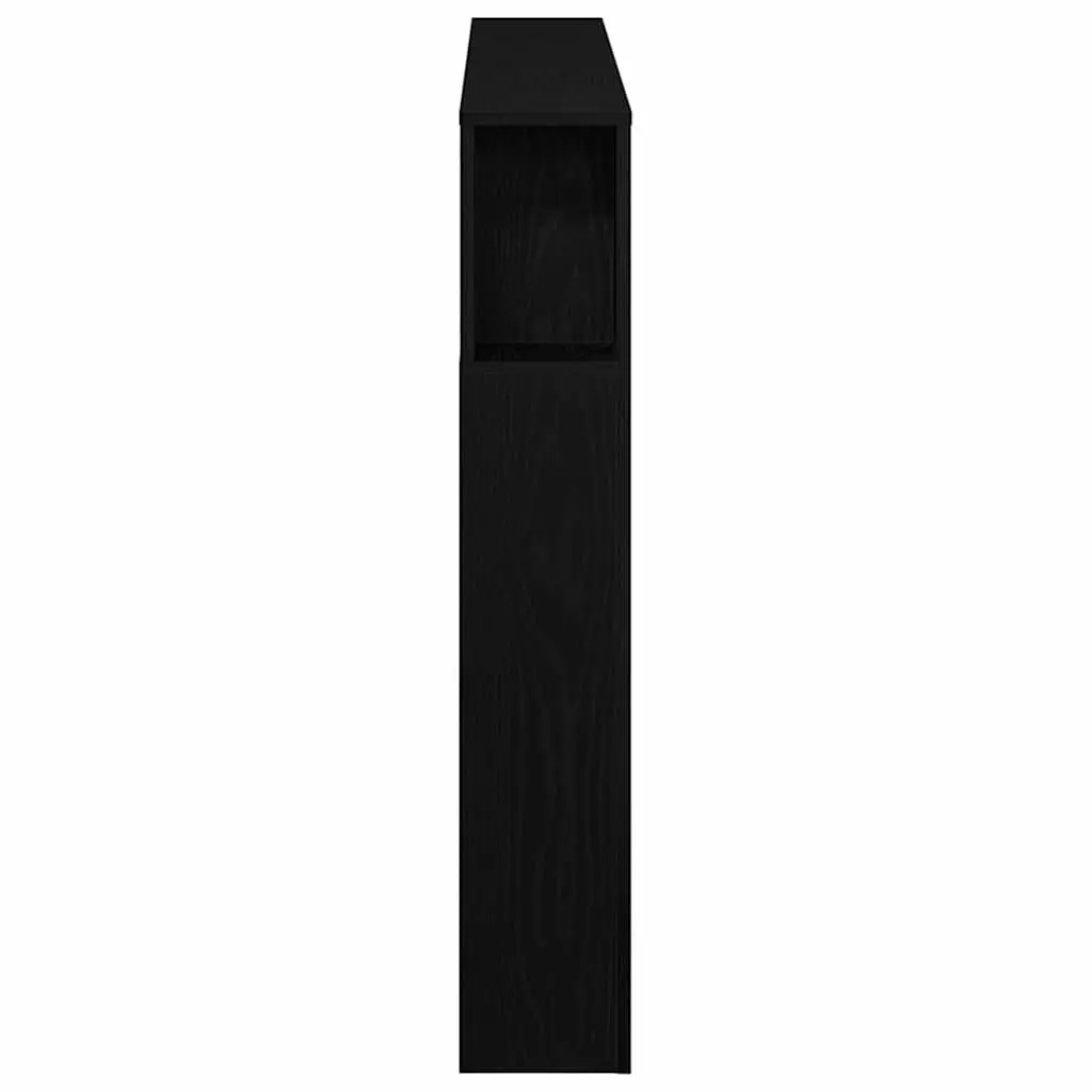 LED Headboard Black Engineered Wood Bedroom Furniture Storage Shelf Multicolour