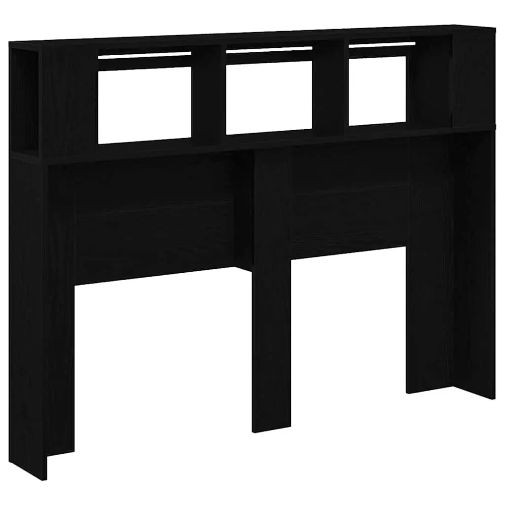LED Headboard Black Engineered Wood Bedroom Furniture Storage Shelf Multicolour