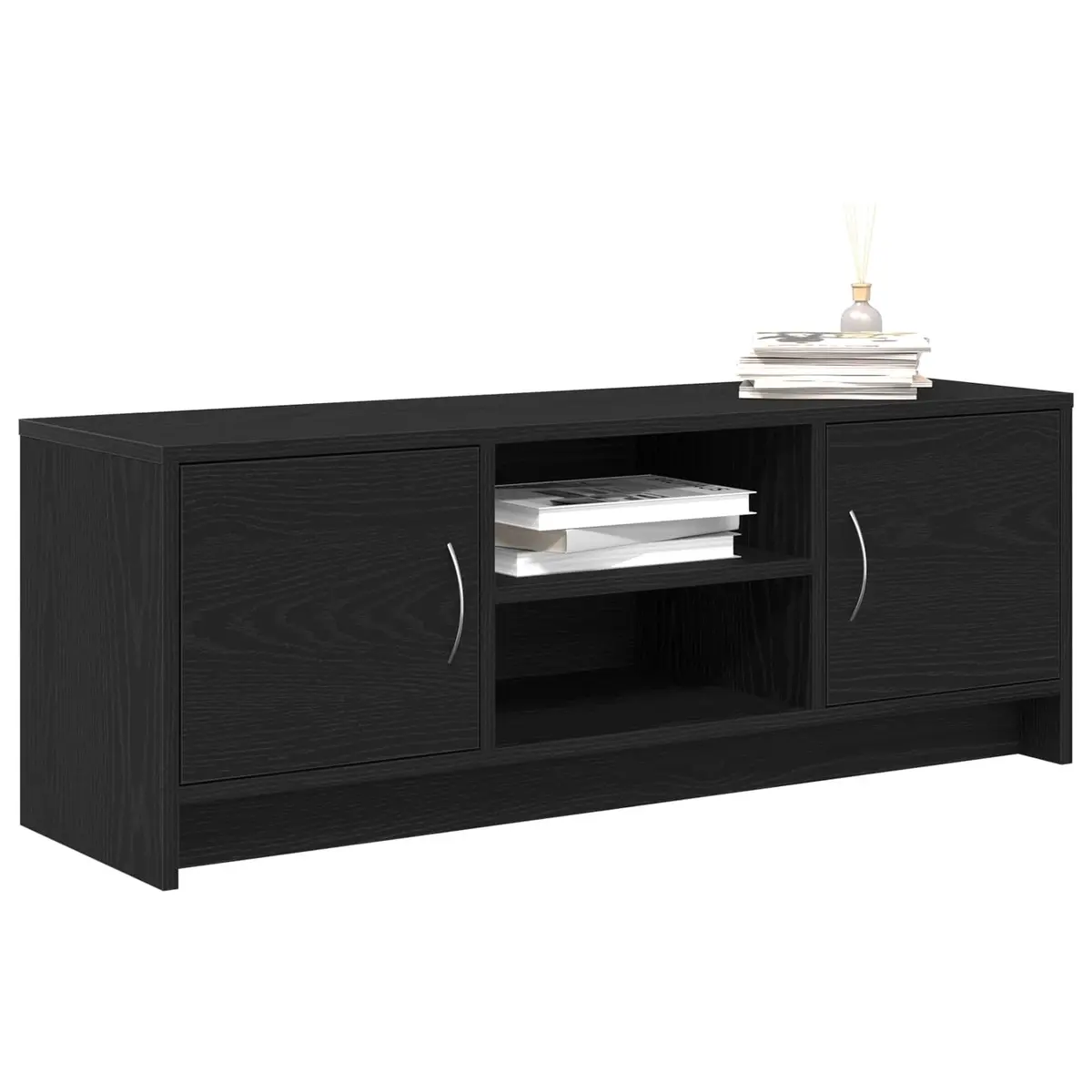 TV Cabinet Black Oak Media Storage Unit with Doors 102x30x37.5cm