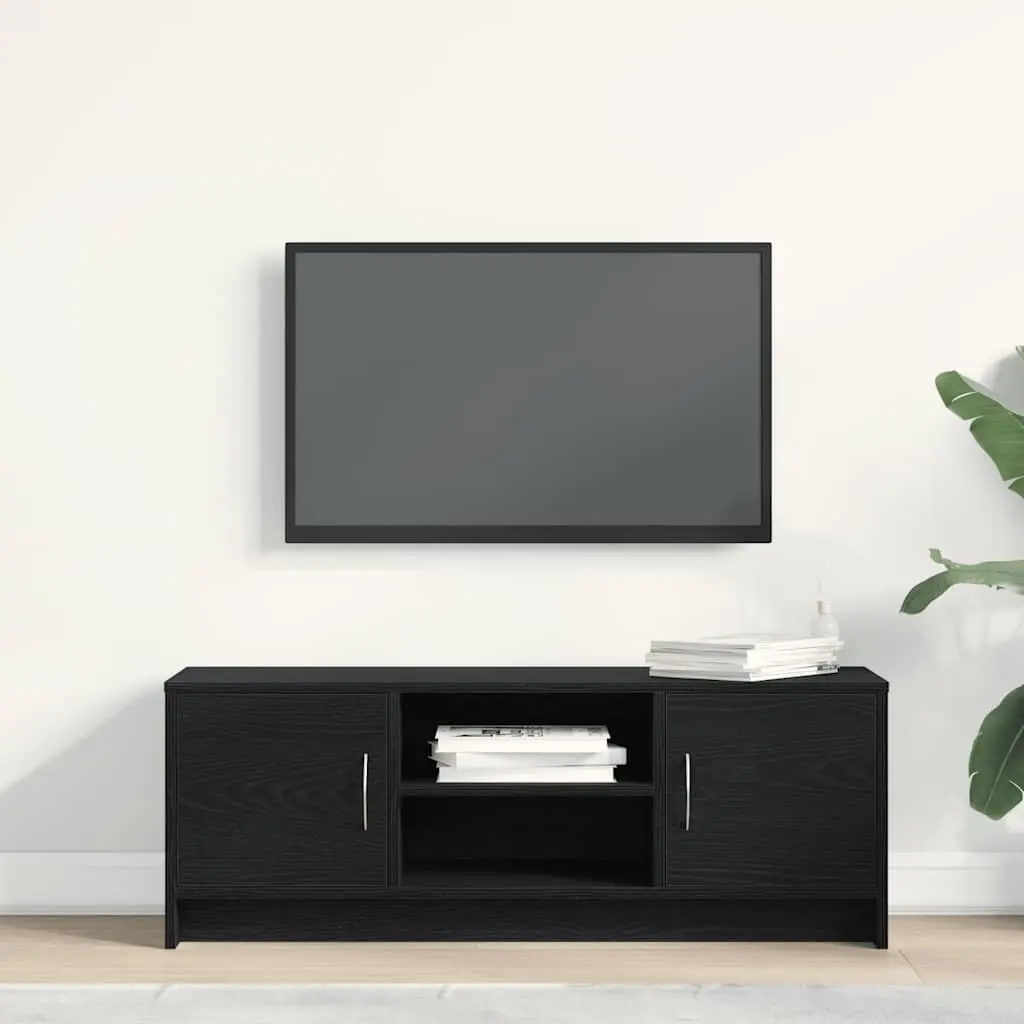 TV Cabinet Black Oak Media Storage Unit with Doors 102x30x37.5cm