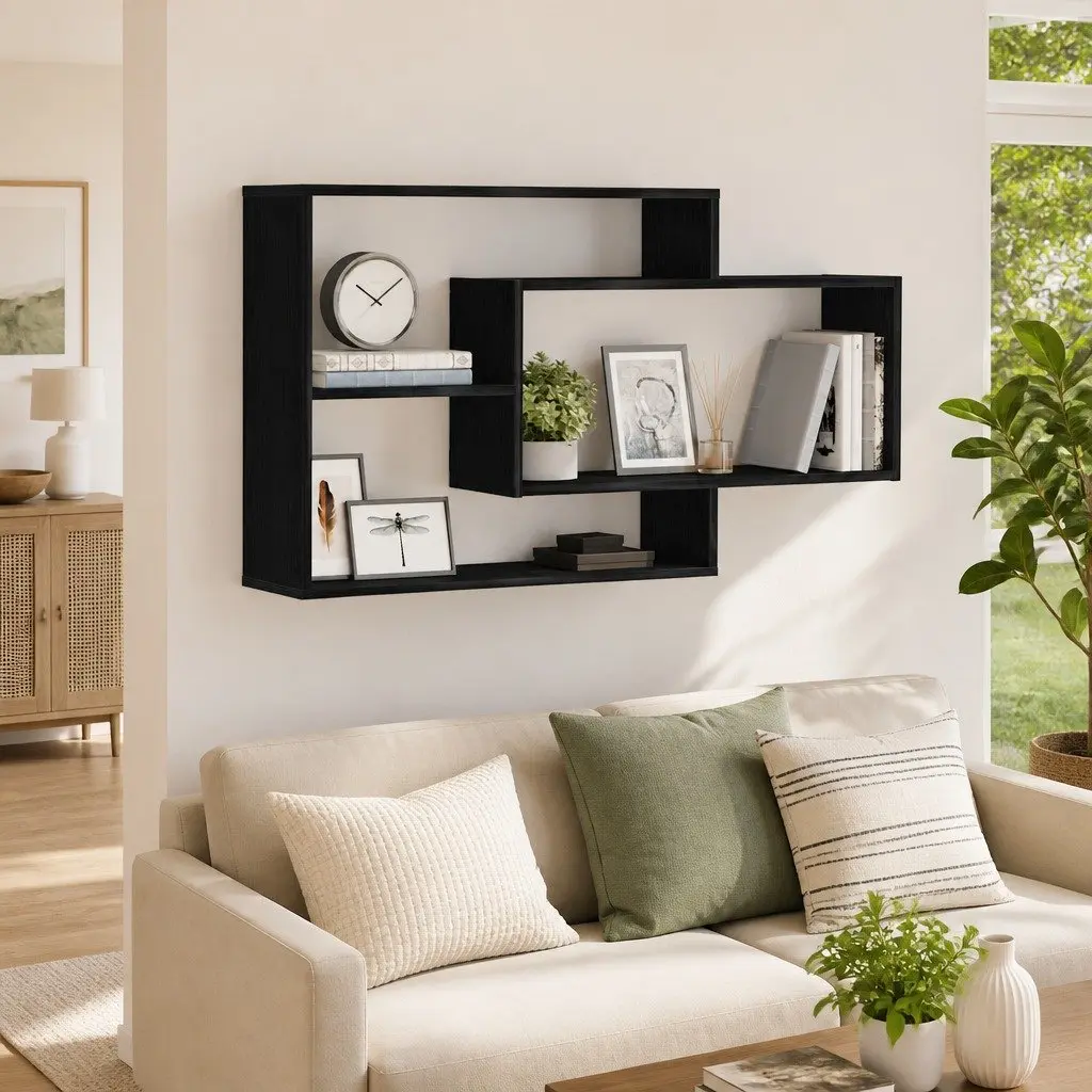 Wall Shelf Floating Storage Organizer Engineered Wood Black Oak 104x20x58.5cm