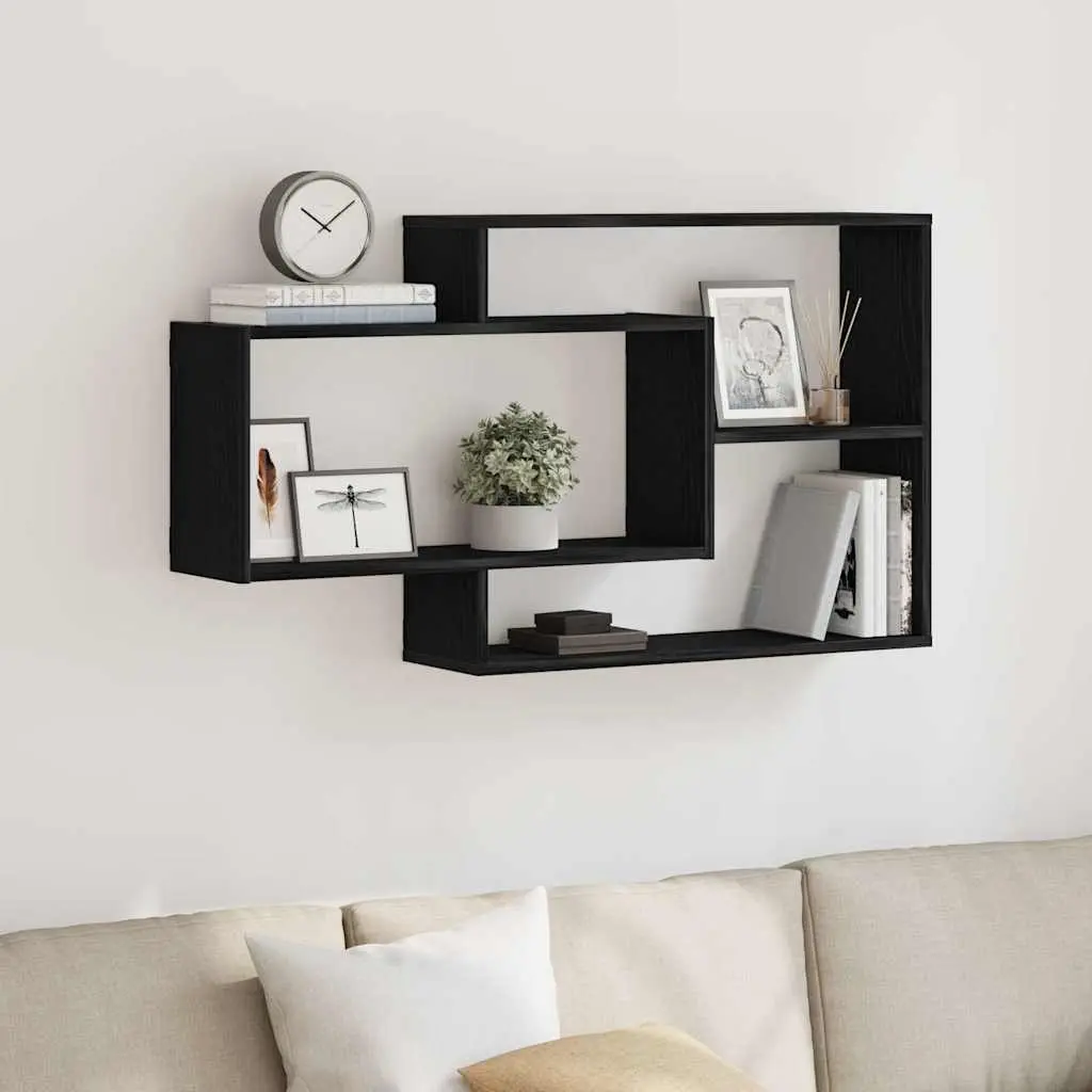 Wall Shelf Floating Storage Organizer Engineered Wood Black Oak 104x20x58.5cm