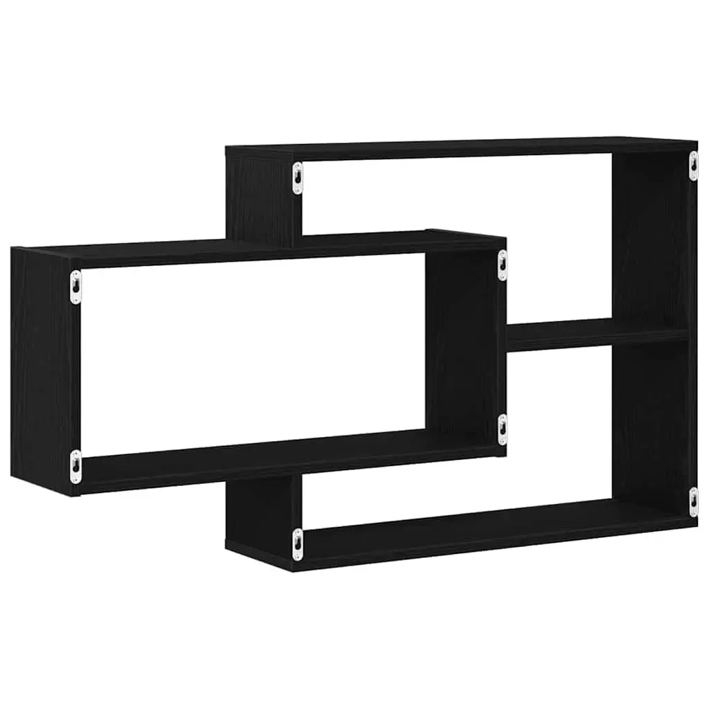 Wall Shelf Floating Storage Organizer Engineered Wood Black Oak 104x20x58.5cm