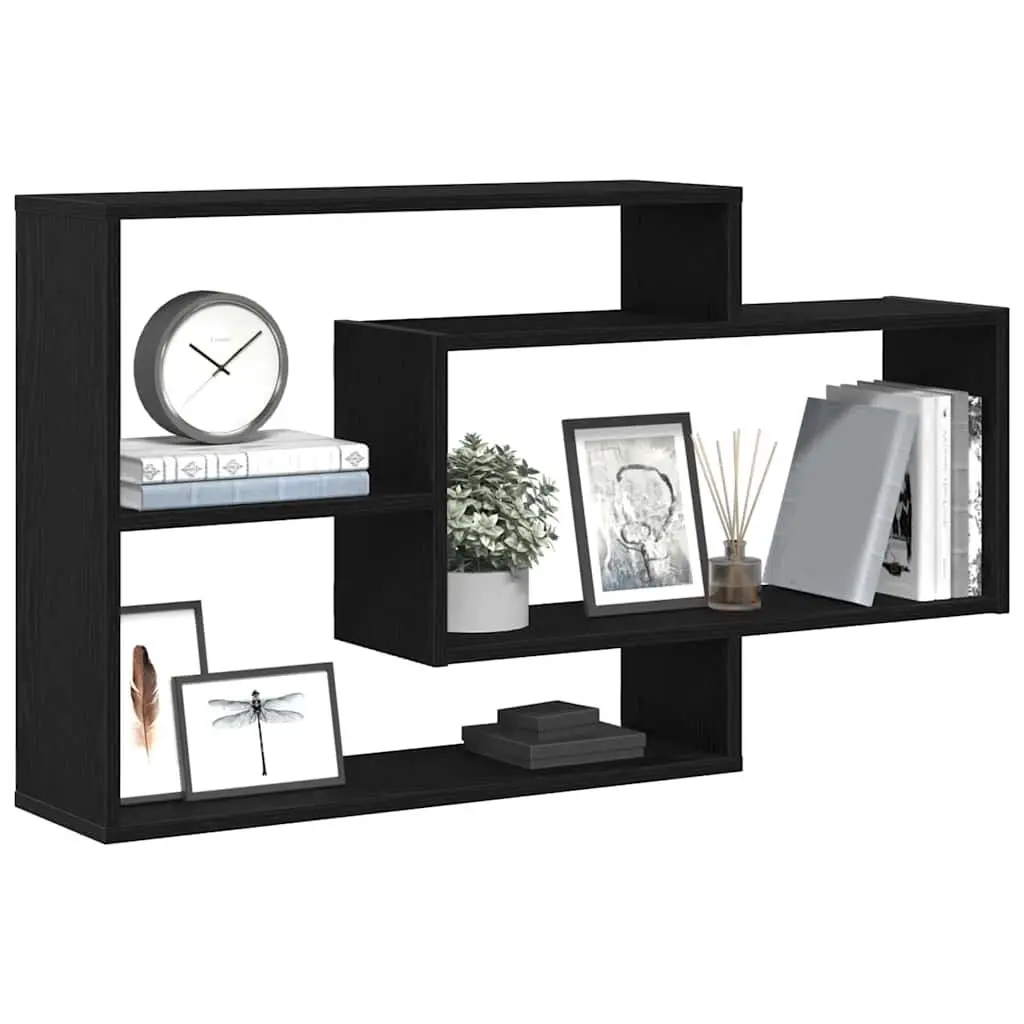 Wall Shelf Floating Storage Organizer Engineered Wood Black Oak 104x20x58.5cm