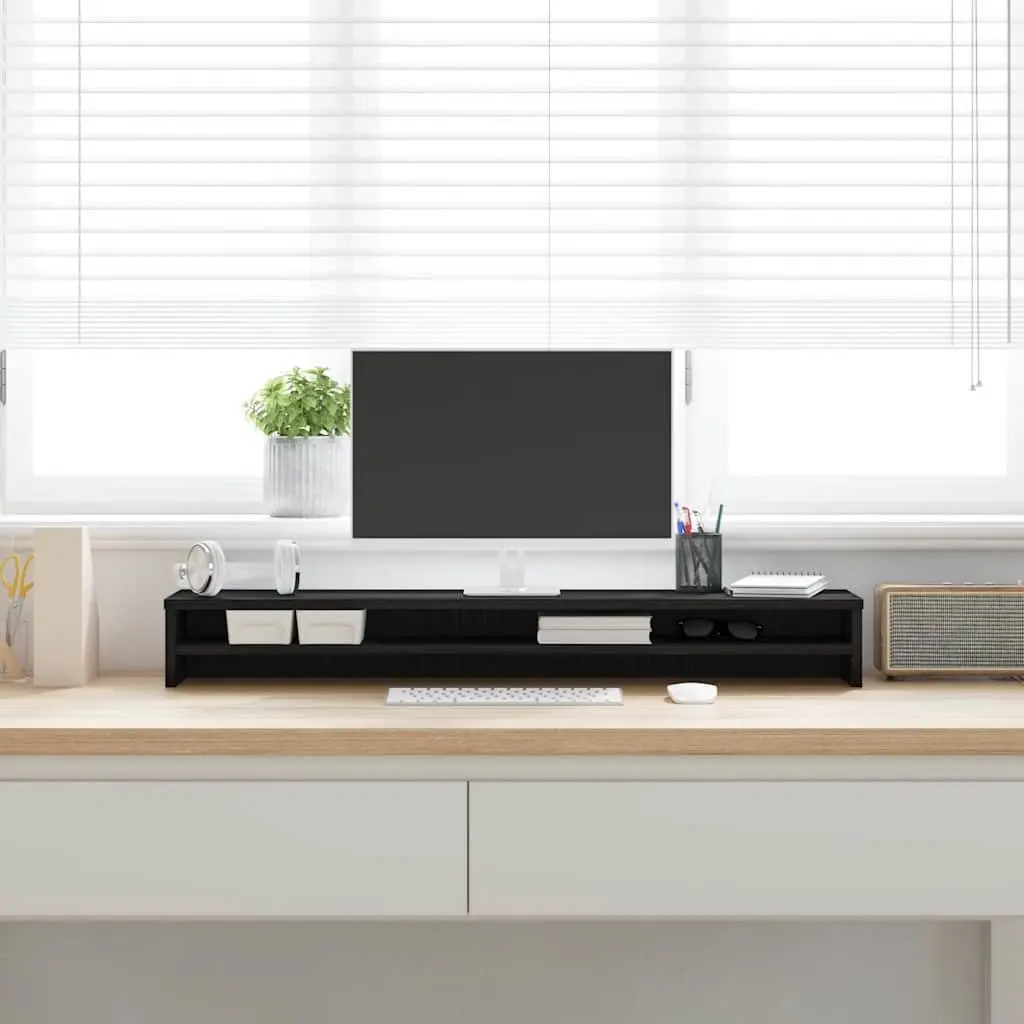Monitor Stand Engineered Wood TV Riser Desk Organiser Black Oak 100x24x13cm