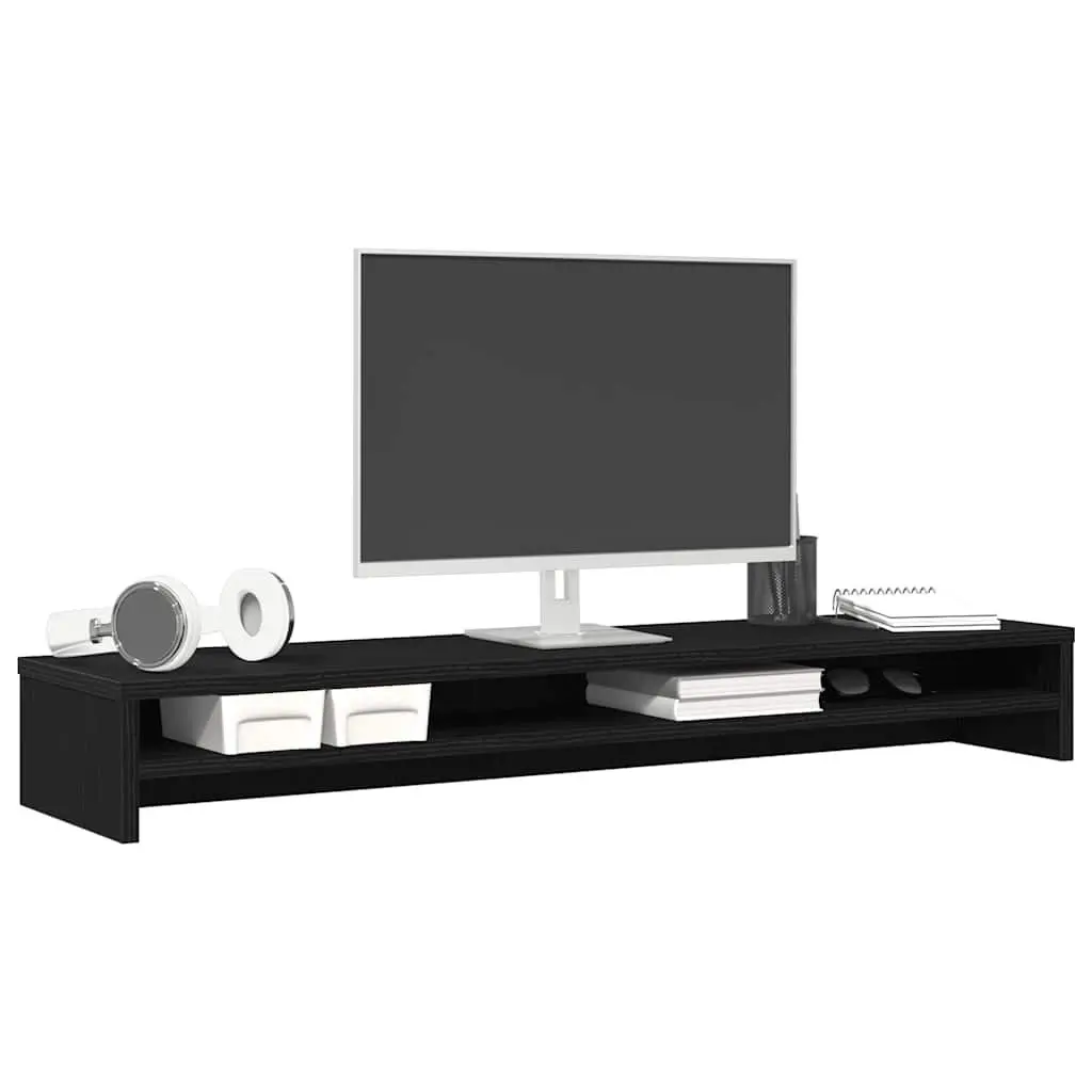 Monitor Stand Engineered Wood TV Riser Desk Organiser Black Oak 100x24x13cm