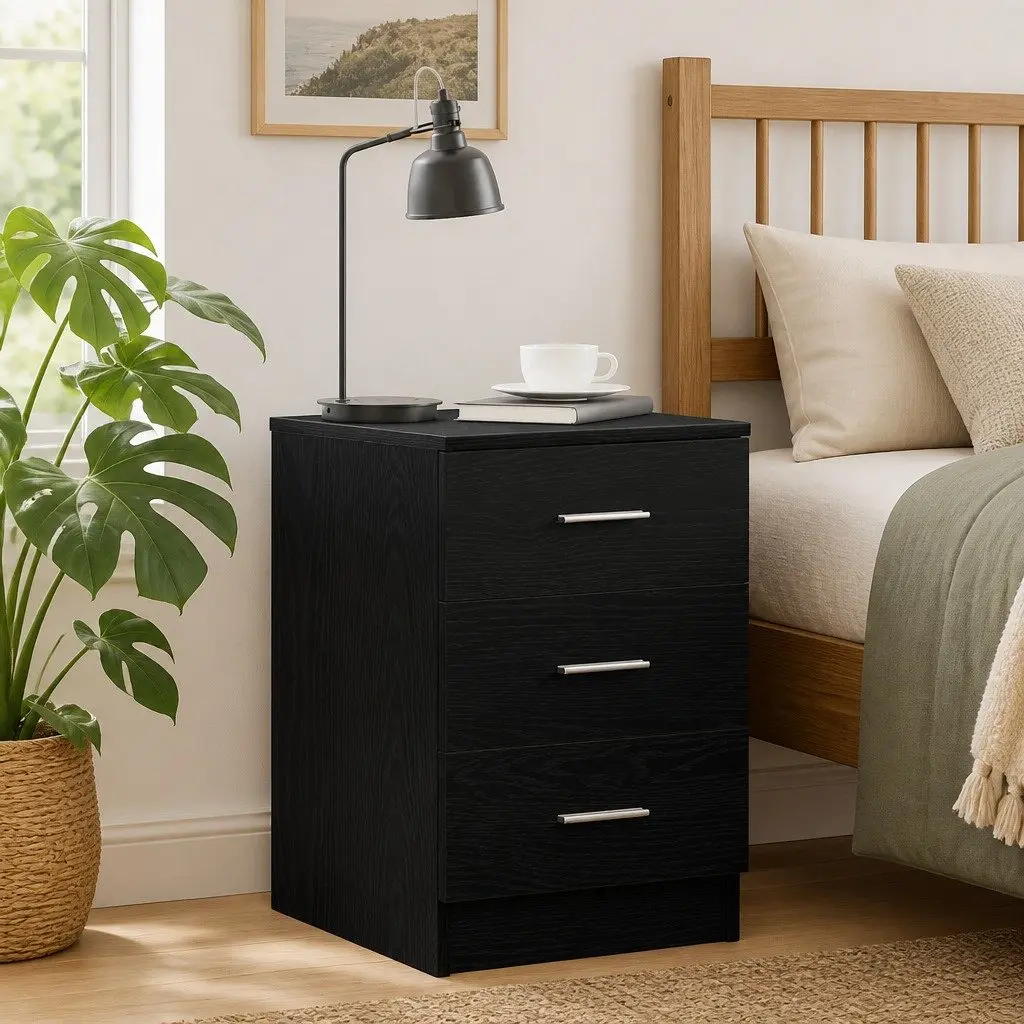 Black Oak Nightstand for Bedroom Needs 38x35x55 cm