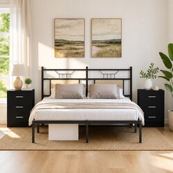 Friendly Black Engineered Wood Nightstands - Set of 2