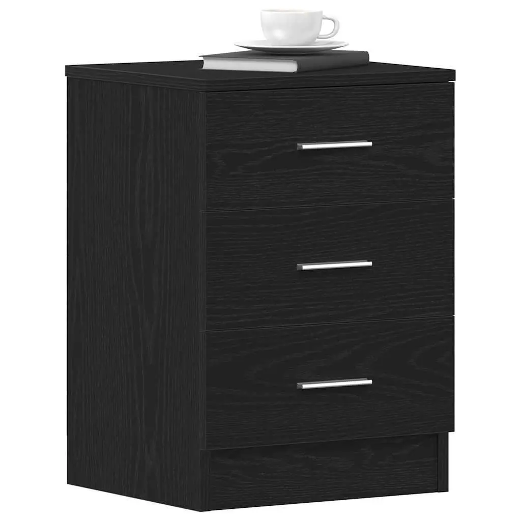 Bedside Cabinets Black Engineered Wood 2 Piece Nightstand Storage 38x35x55 cm