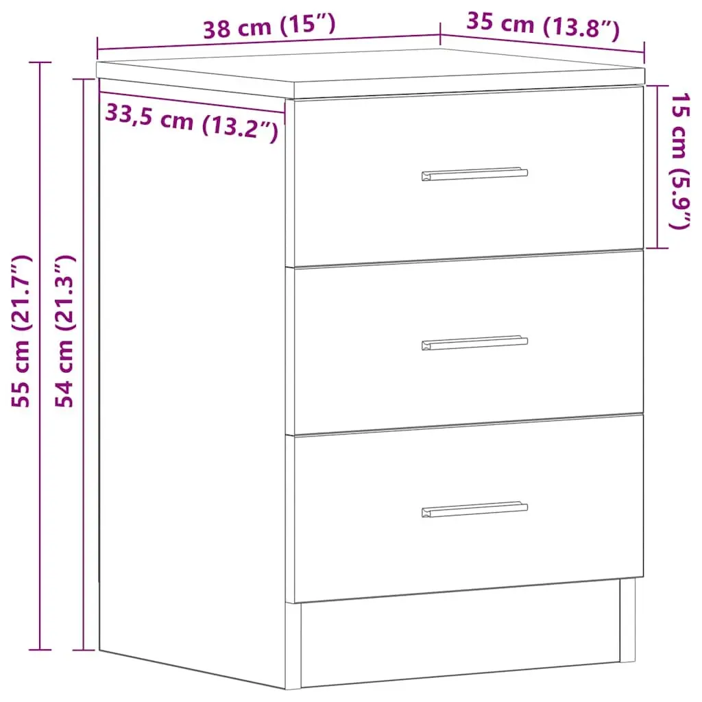 Bedside Cabinets Black Engineered Wood 2 Piece Nightstand Storage 38x35x55 cm