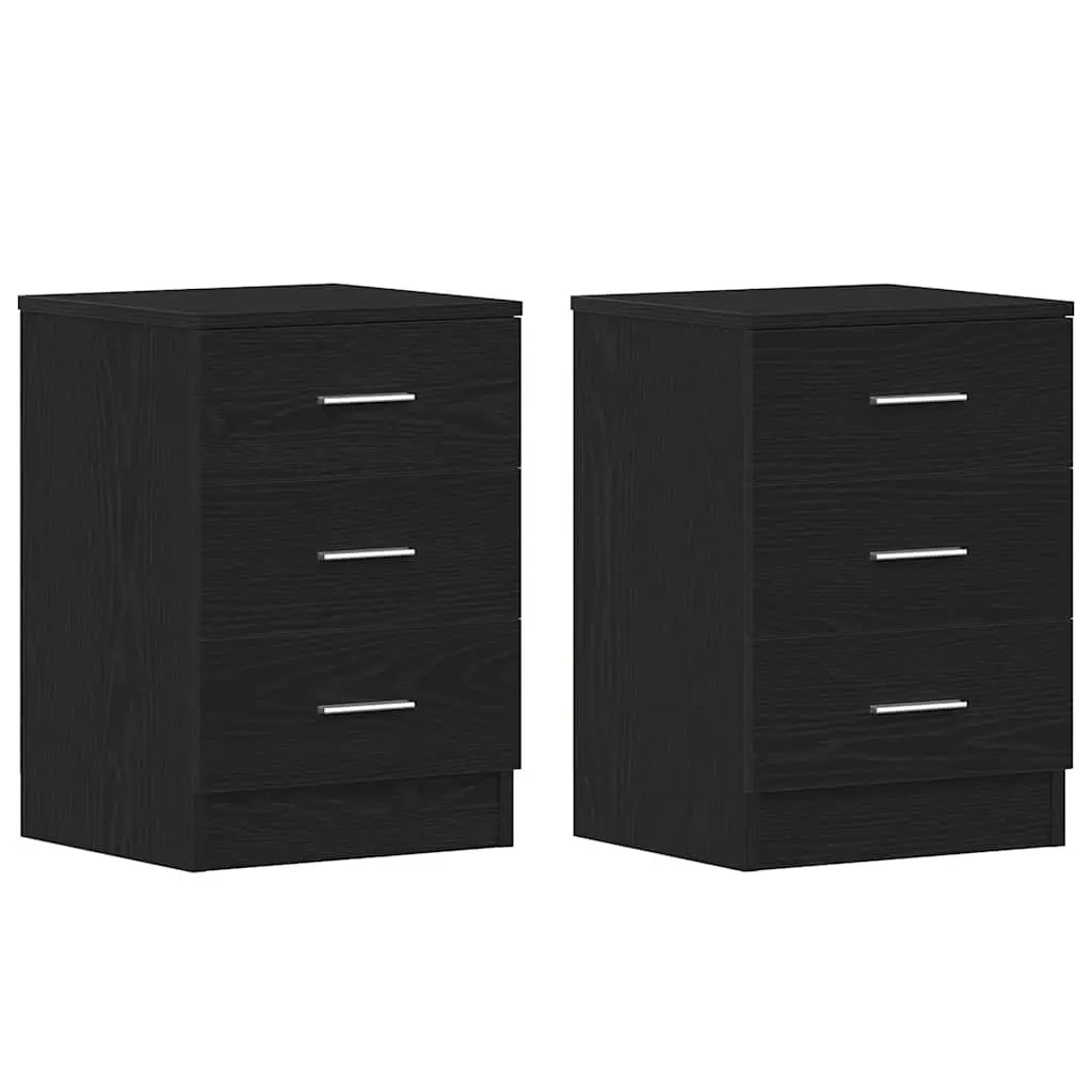 Bedside Cabinets Black Engineered Wood 2 Piece Nightstand Storage 38x35x55 cm