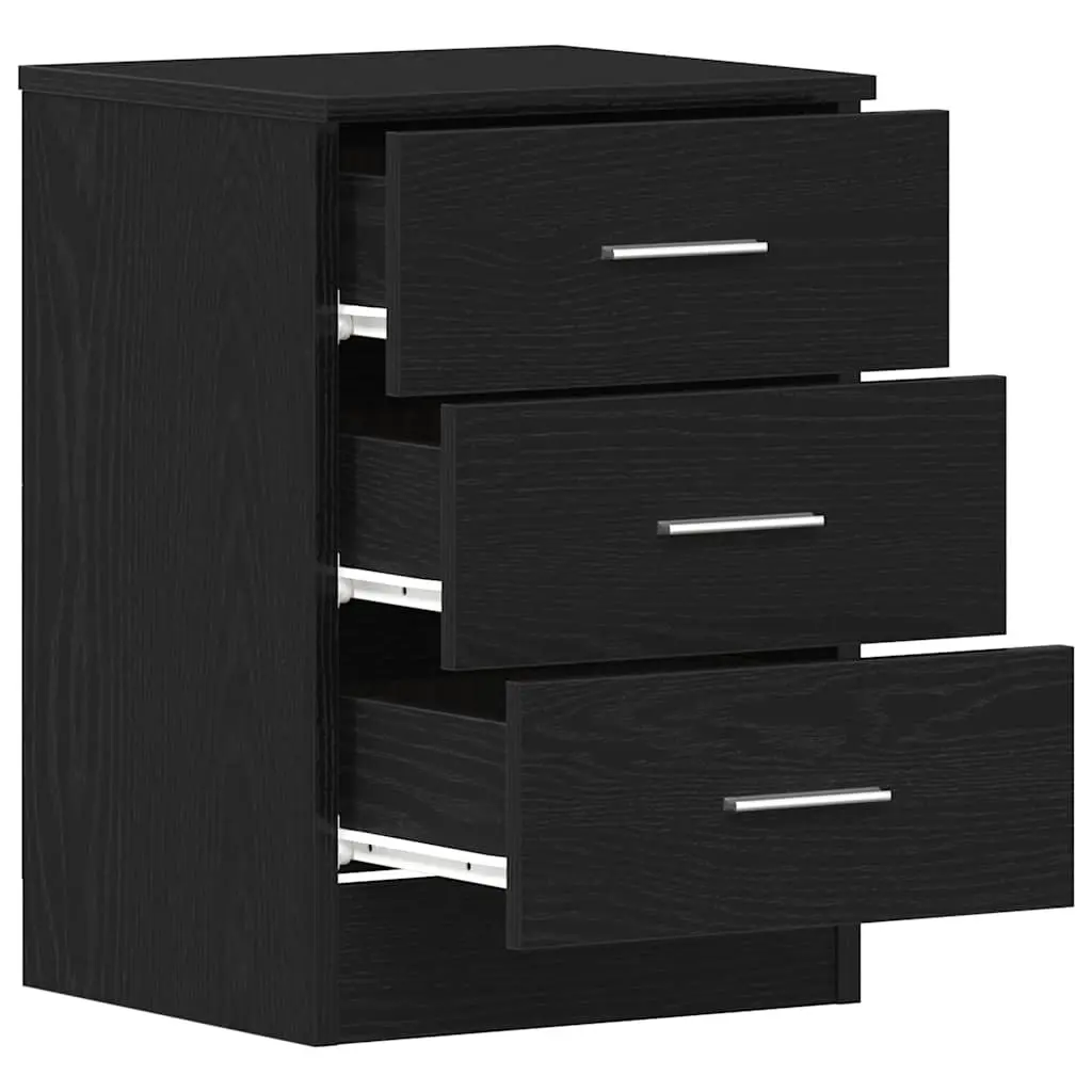 Bedside Cabinets Black Engineered Wood 2 Piece Nightstand Storage 38x35x55 cm