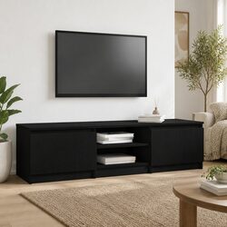 TV Cabinet Black Oak 140x40x36cm Engineered Wood Living Room Storage Unit