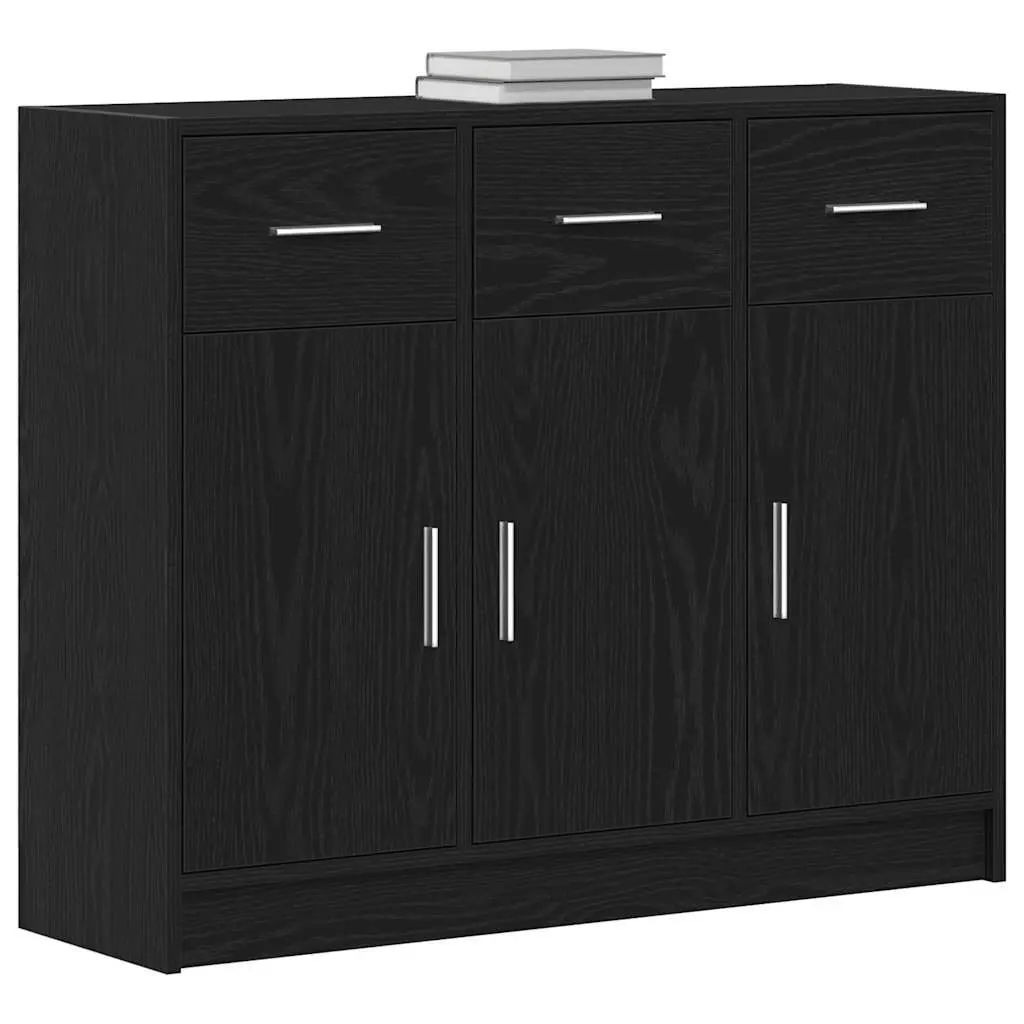 Sideboard Black Oak Engineered Wood 91x28x75 cm Storage Cabinet