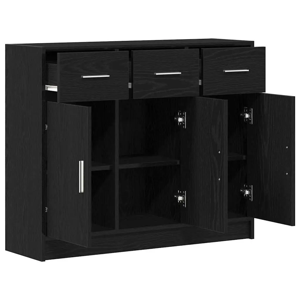 Sideboard Black Oak Engineered Wood 91x28x75 cm Storage Cabinet
