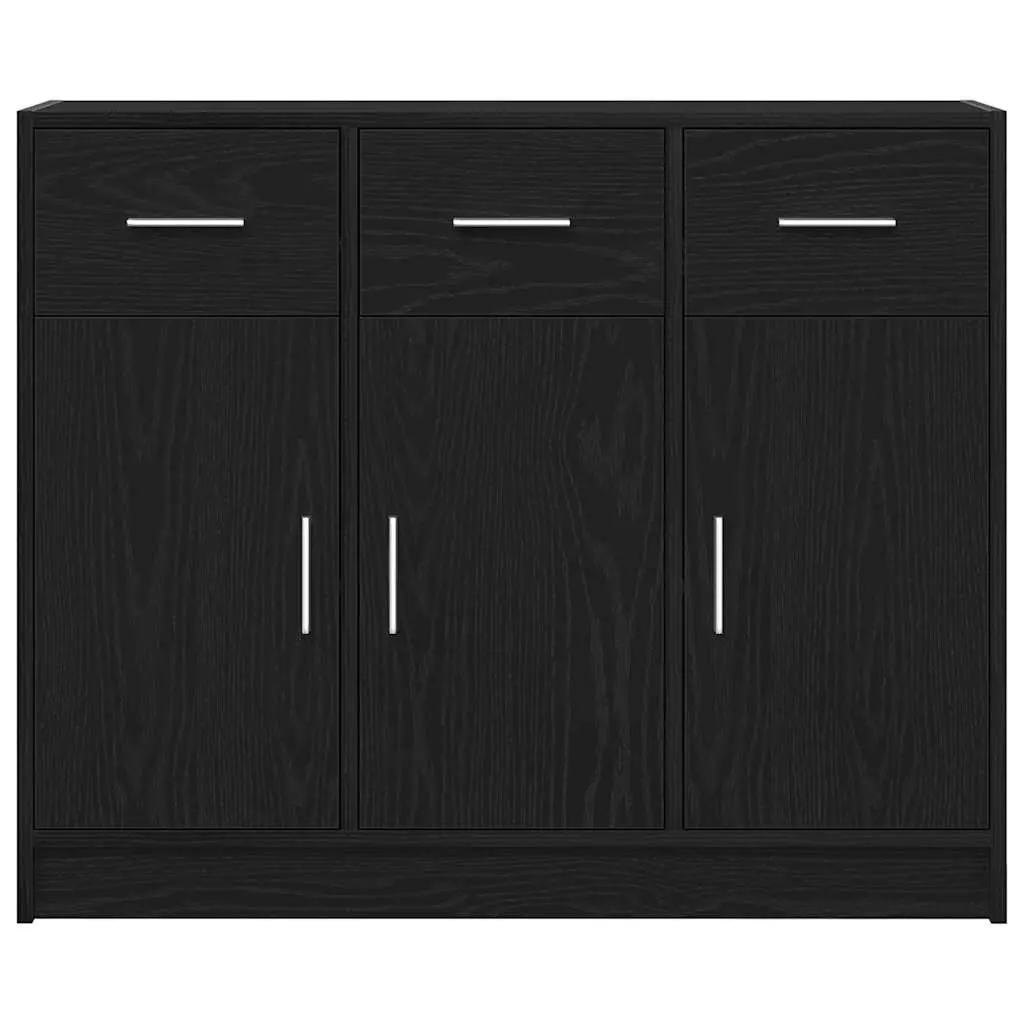 Sideboard Black Oak Engineered Wood 91x28x75 cm Storage Cabinet