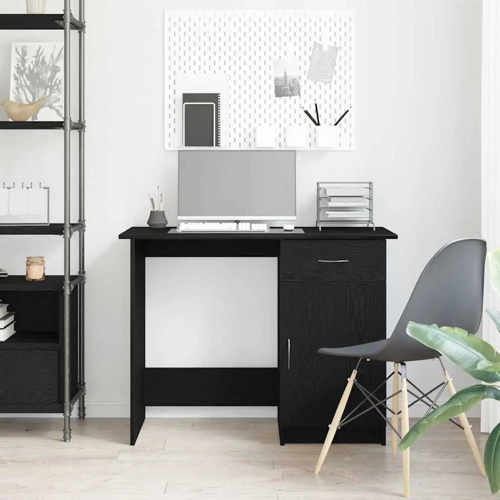 Black Engineered Wood Desk for Home Office