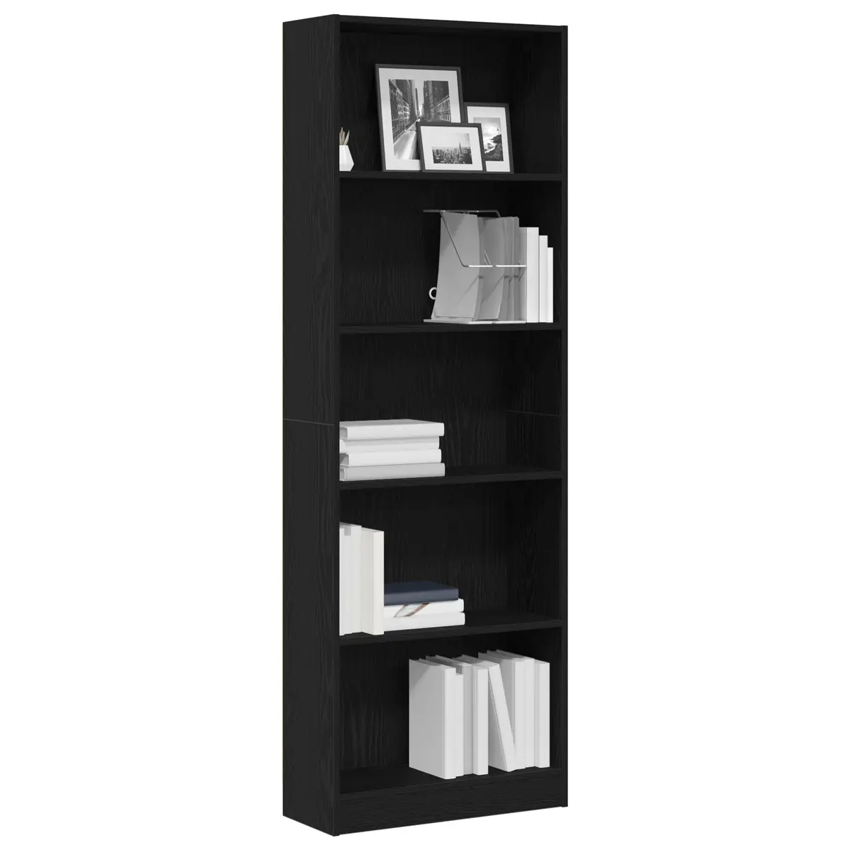 Bookshelf Freestanding Black Oak Modern Storage Unit 60 x 24 x 176 cm