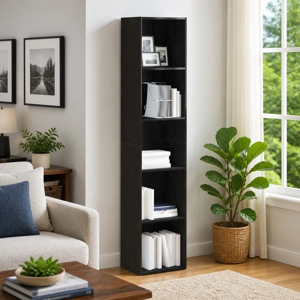 Book Cabinet Black Oak Engineered Wood 40x30x189 cm Storage Shelving