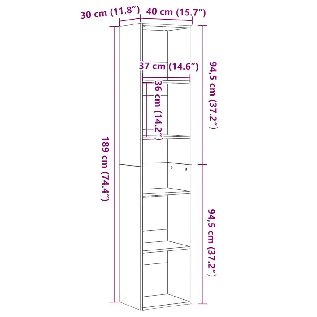 Book Cabinet Black Oak Engineered Wood 40x30x189 cm Storage Shelving