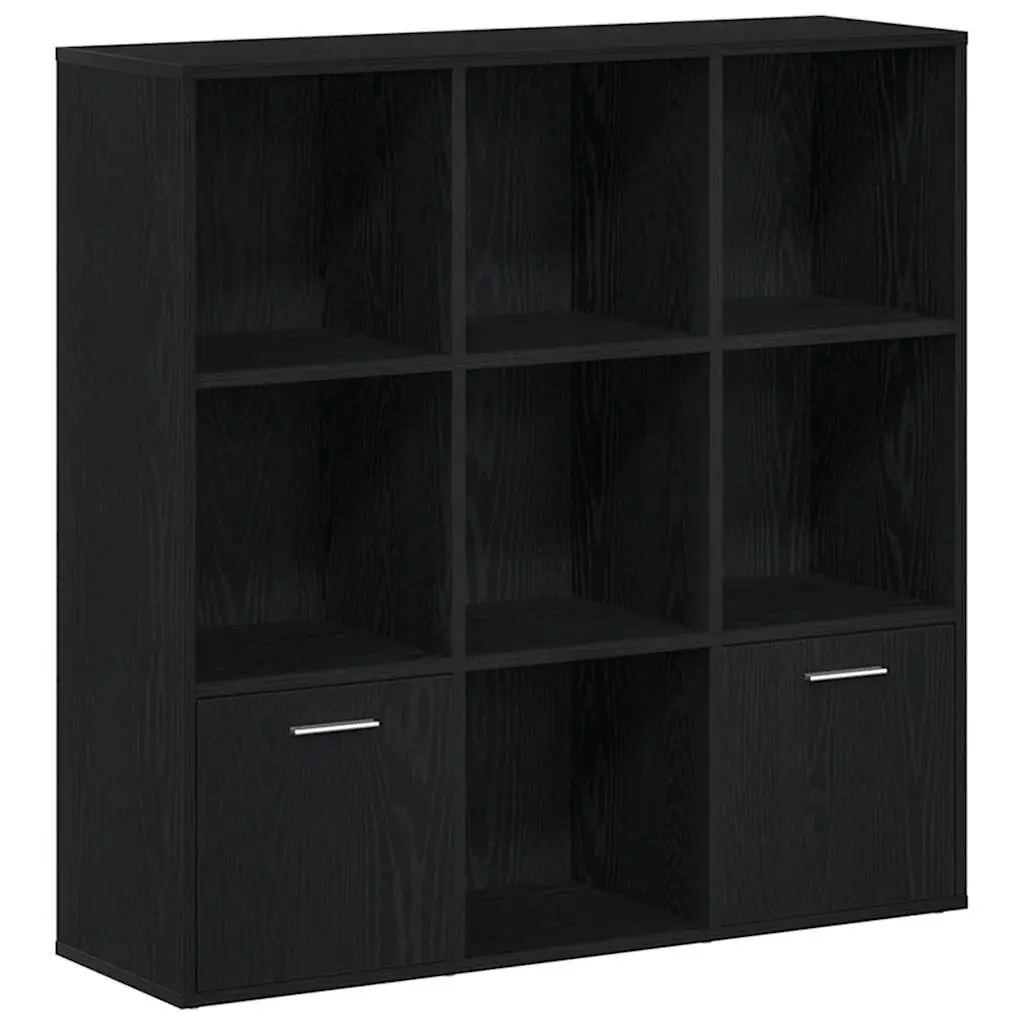 Book Cabinet Black Oak 7 Compartments 2 Doors Engineered Wood