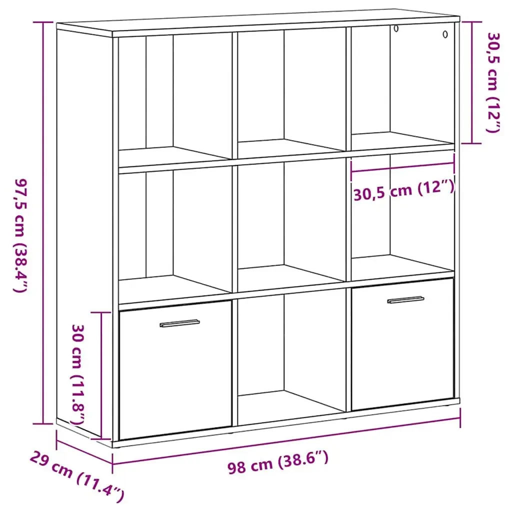 Book Cabinet Black Oak 7 Compartments 2 Doors Engineered Wood