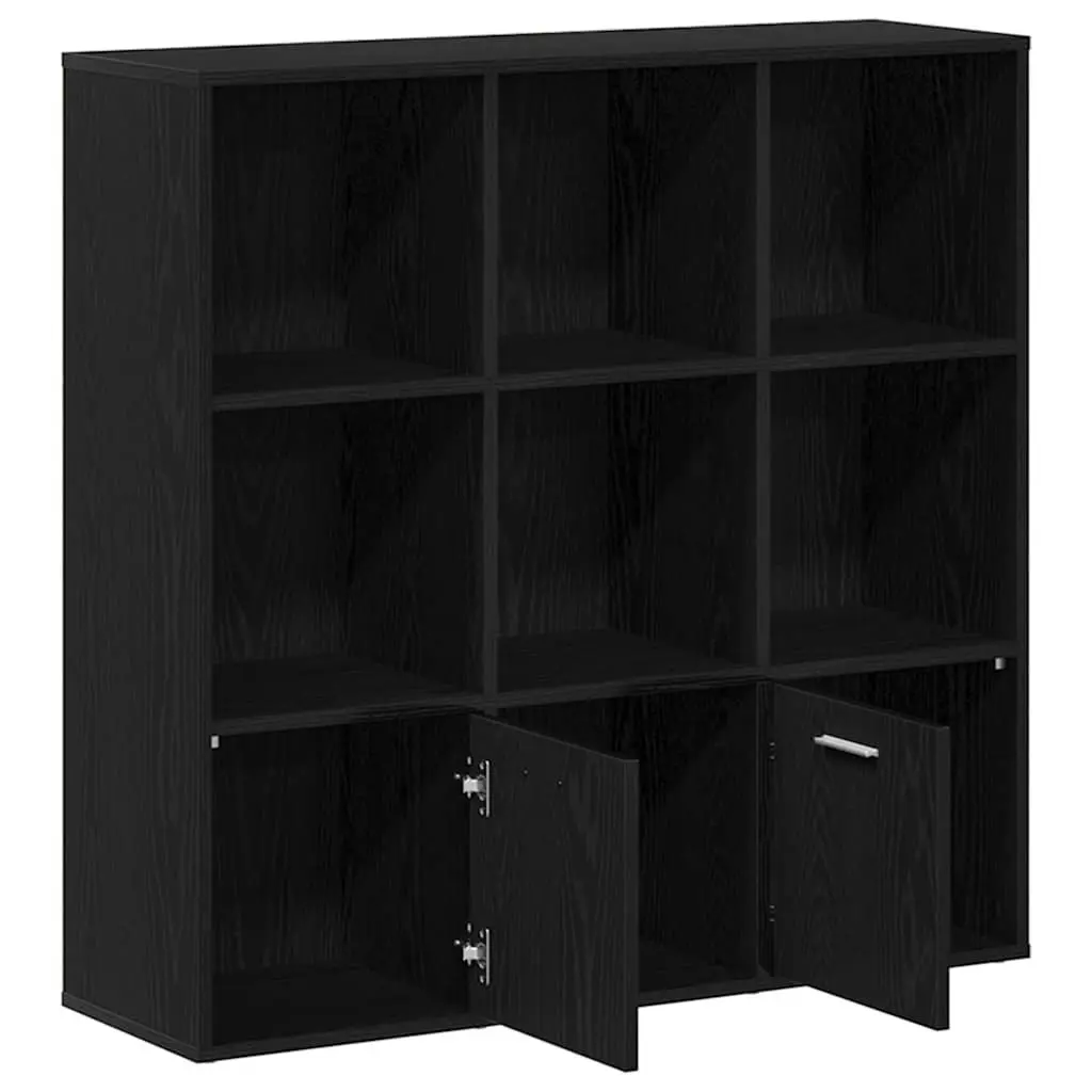 Book Cabinet Black Oak 7 Compartments 2 Doors Engineered Wood