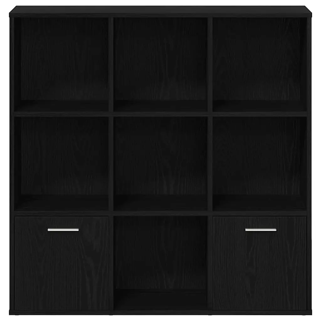 Book Cabinet Black Oak 7 Compartments 2 Doors Engineered Wood