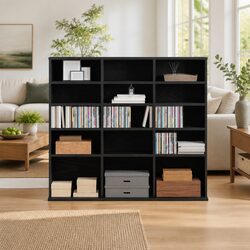 CD Cabinet Black Oak 100x23x89.5cm Media Storage Engineered Wood Organiser Unit
