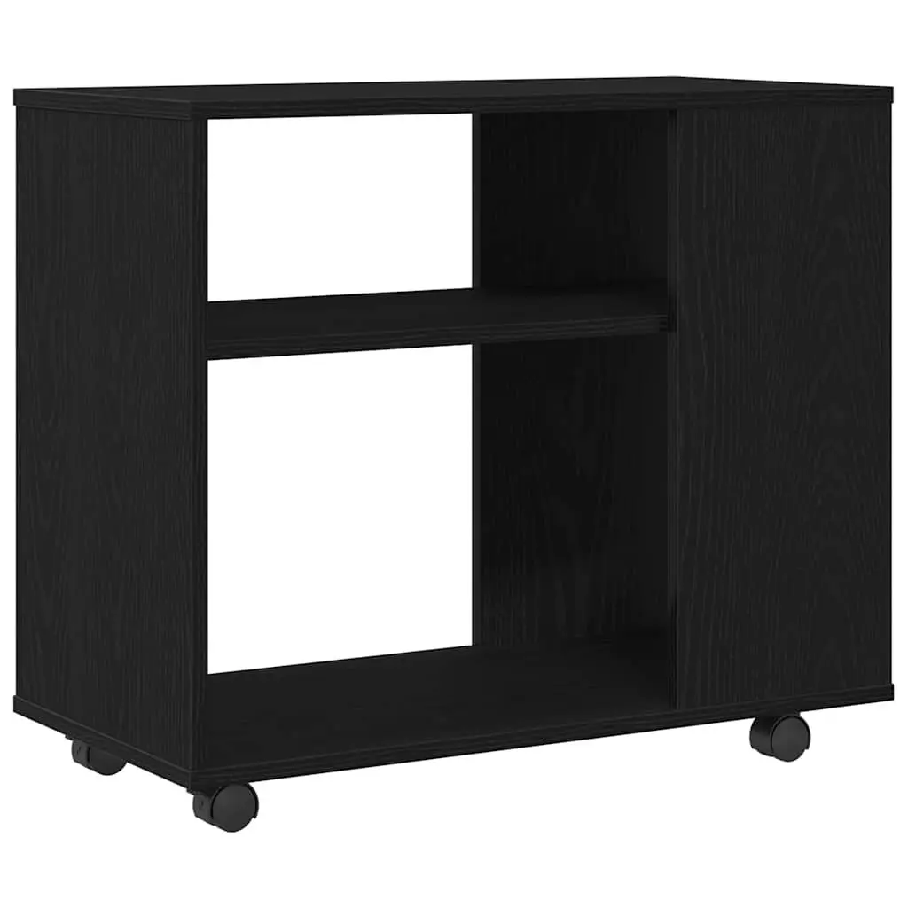 Side Table Black Oak 70x35x60 cm 2-Tier Storage End Table with Swivel Wheels