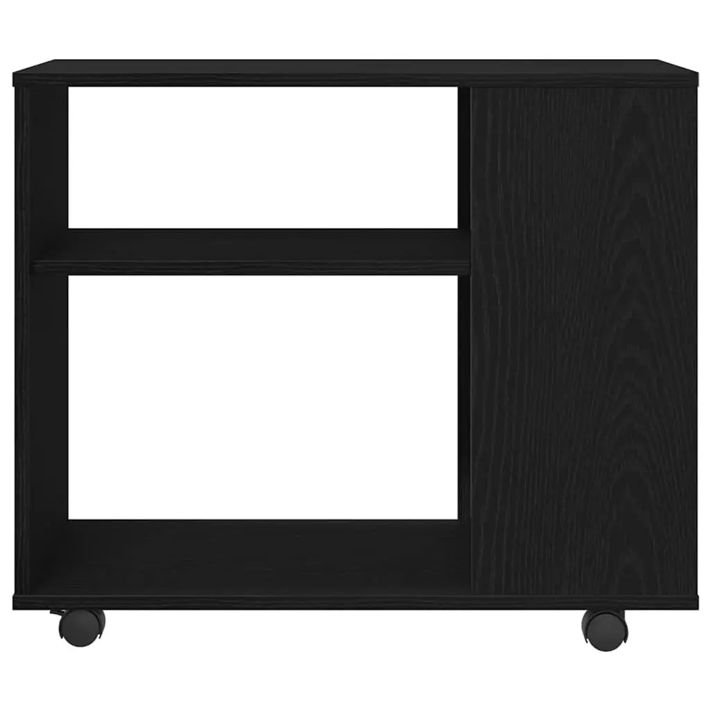 Side Table Black Oak 70x35x60 cm 2-Tier Storage End Table with Swivel Wheels
