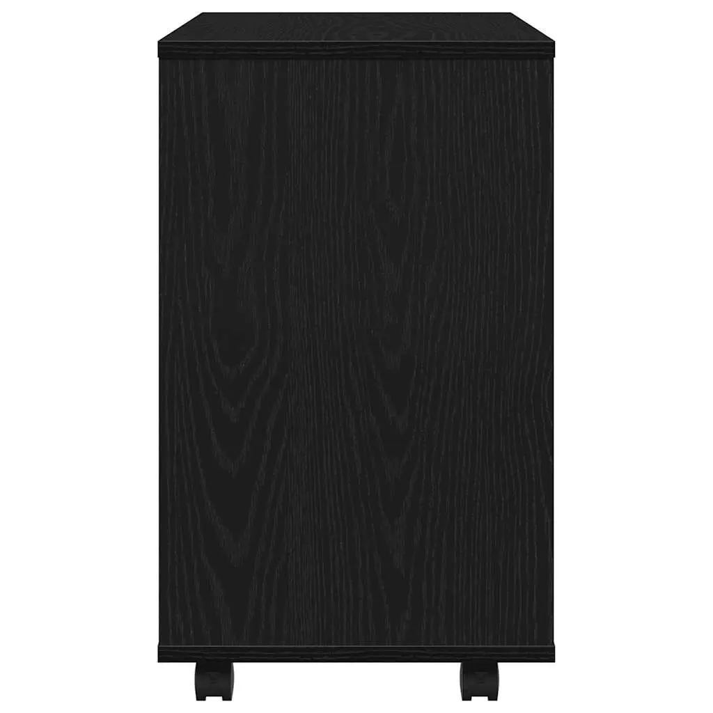 Side Table Black Oak 70x35x60 cm 2-Tier Storage End Table with Swivel Wheels