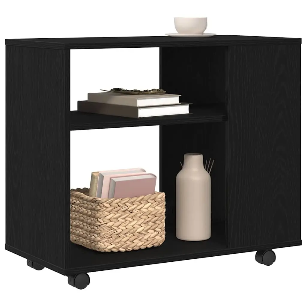 Side Table Black Oak 70x35x60 cm 2-Tier Storage End Table with Swivel Wheels