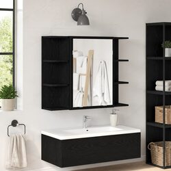 Friendly Black Oak Bathroom Mirror Cabinet - 80cm