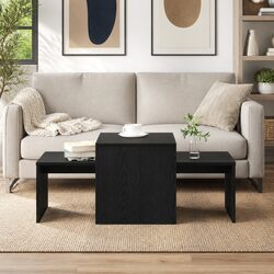Nesting Coffee Tables Set Black Oak Modern Living Room Accent Furniture Space
