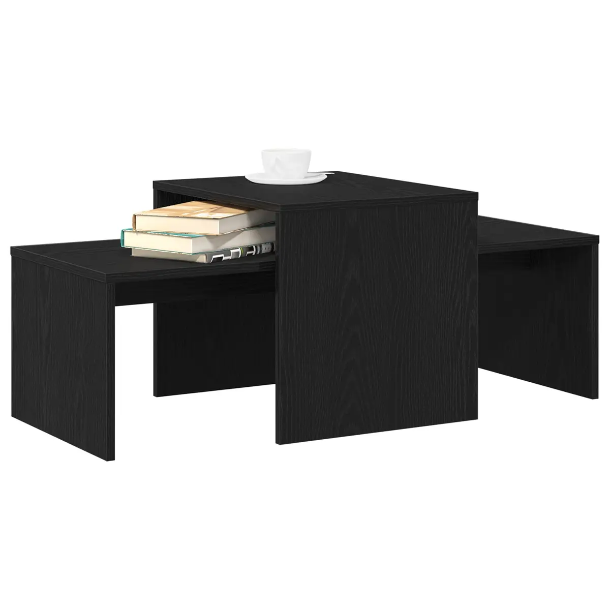 Nesting Coffee Tables Set Black Oak Modern Living Room Accent Furniture 100 x 48 x 40 cm