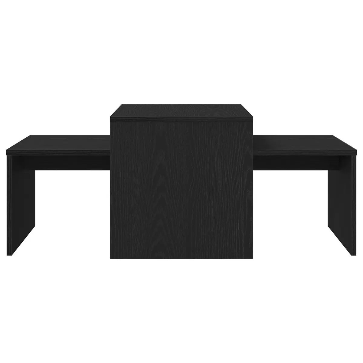 Nesting Coffee Tables Set Black Oak Modern Living Room Accent Furniture 100 x 48 x 40 cm