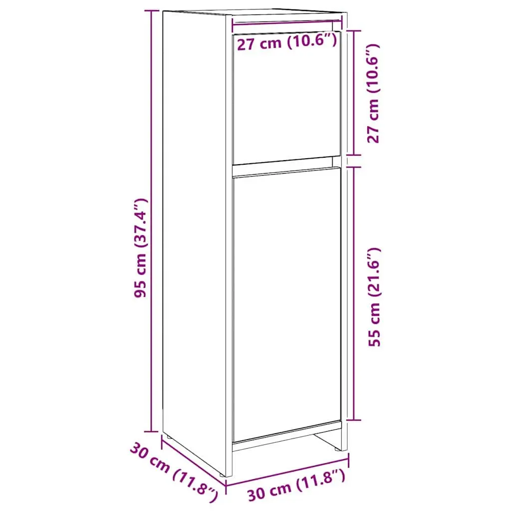 Bathroom Cabinet Modern Black Oak Storage Unit 30 x 30 x 95 cm