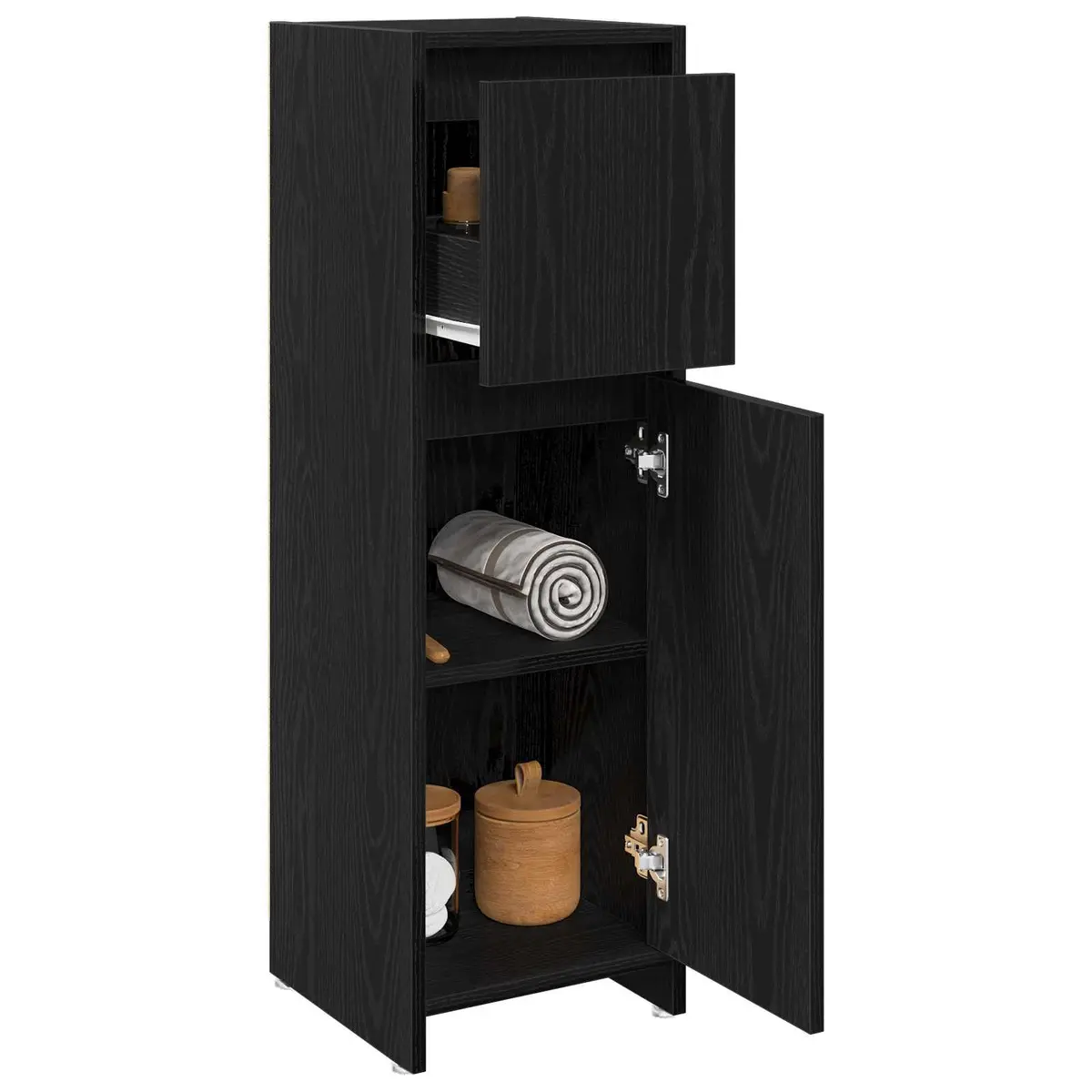 Bathroom Cabinet Modern Black Oak Storage Unit 30 x 30 x 95 cm